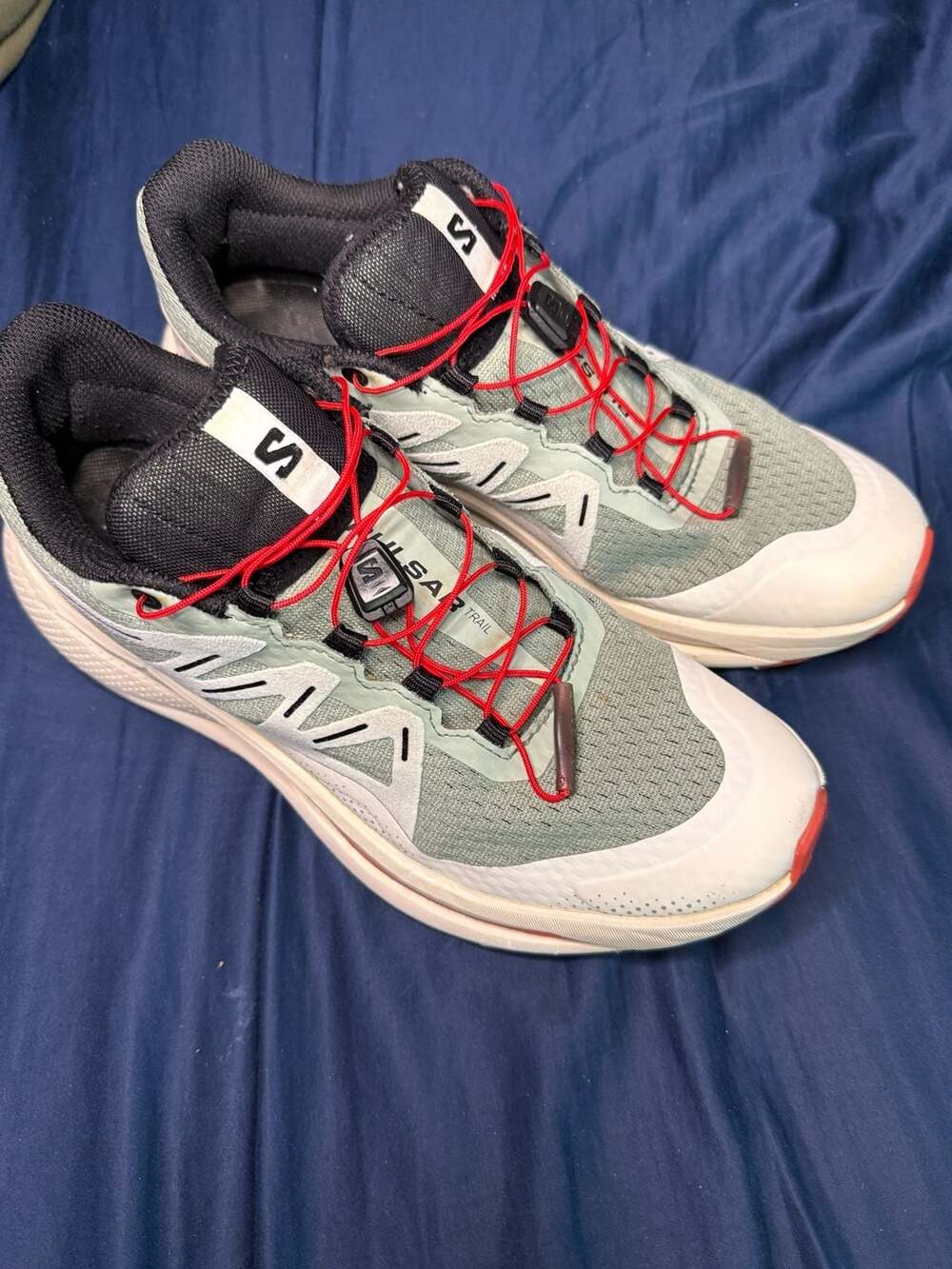 Salomon Pulsar Trail Running Shoes Lily Pad Bleached Aqua Hot Sauce Size 8.5